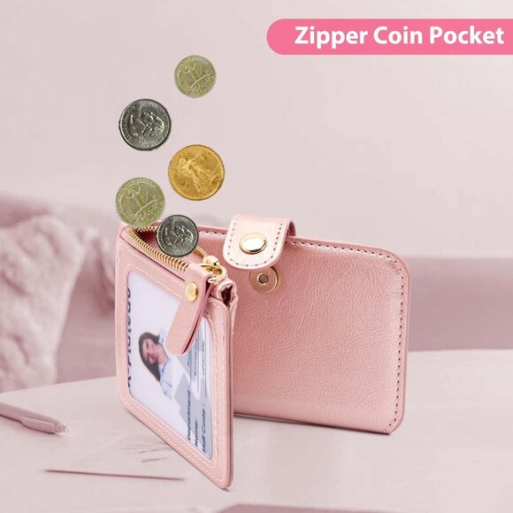 Card Holder, Womens Wallet PU Leather Keychain Wallet Wristlet With Zipper Coin - Picture 8 of 9